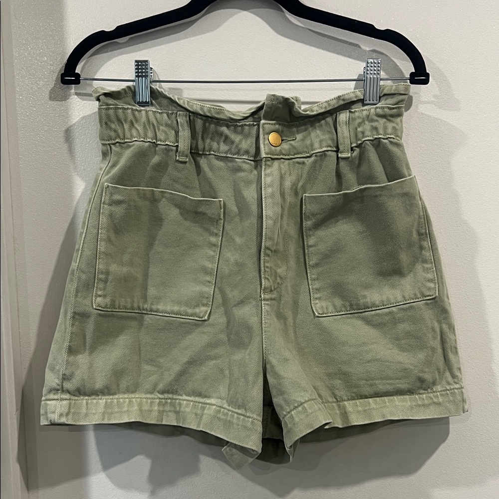 Zara Paperbag High Waist Sage Green Women's Denim Shorts size 6